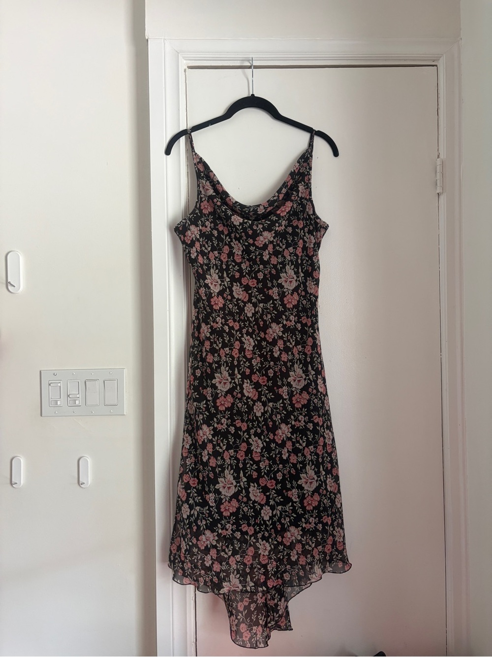 Vintage Floral Slip Dress - Black with Pink Floral Print